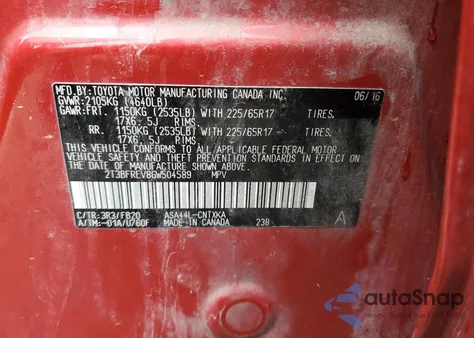 2016 Toyota Rav4 Le из США, поврежденный, VIN 2T3BFREV8GW504589